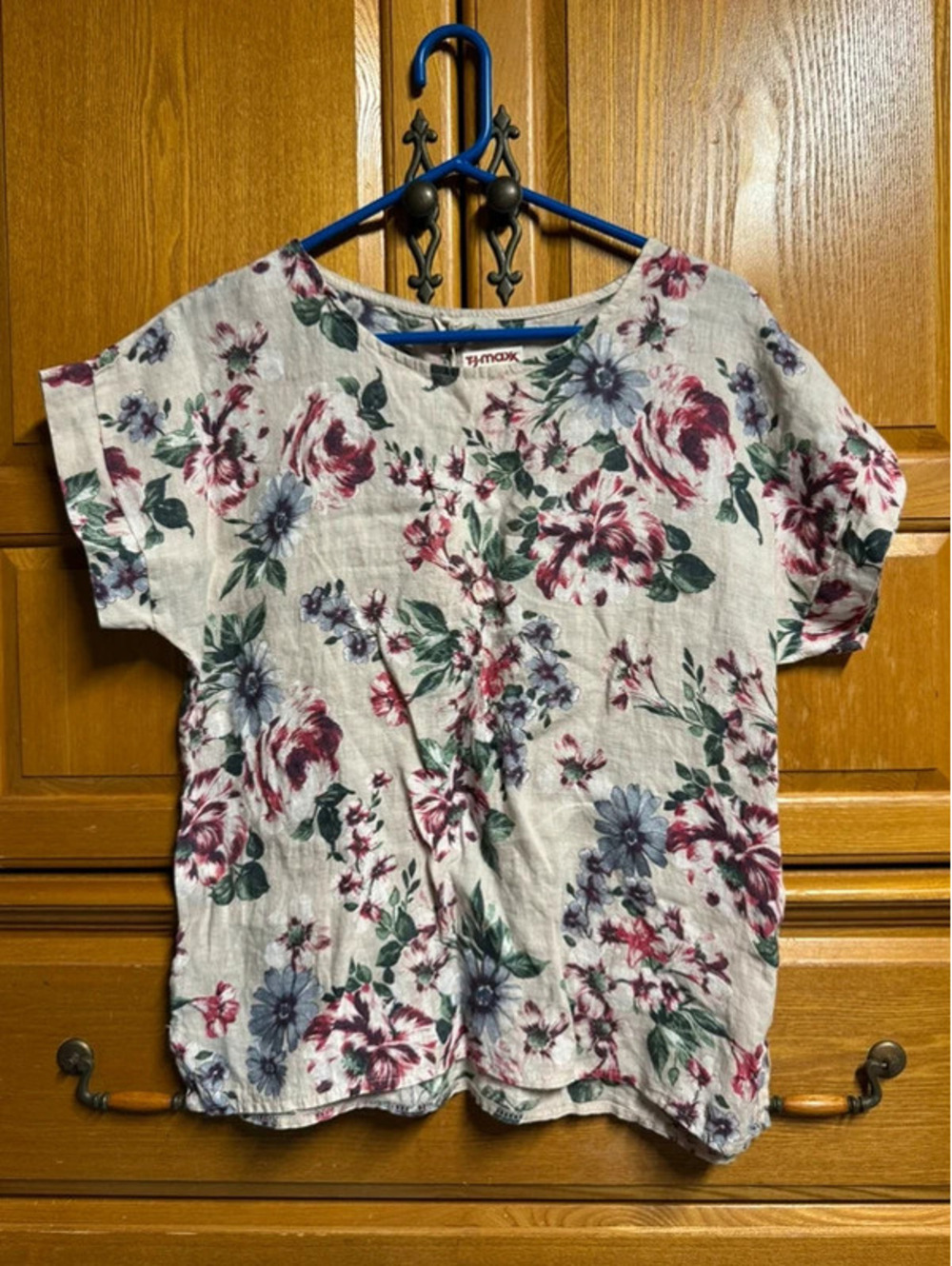 Bella Umbra 100% Linen Floral Cap Sleeve Blouse Top Size Small